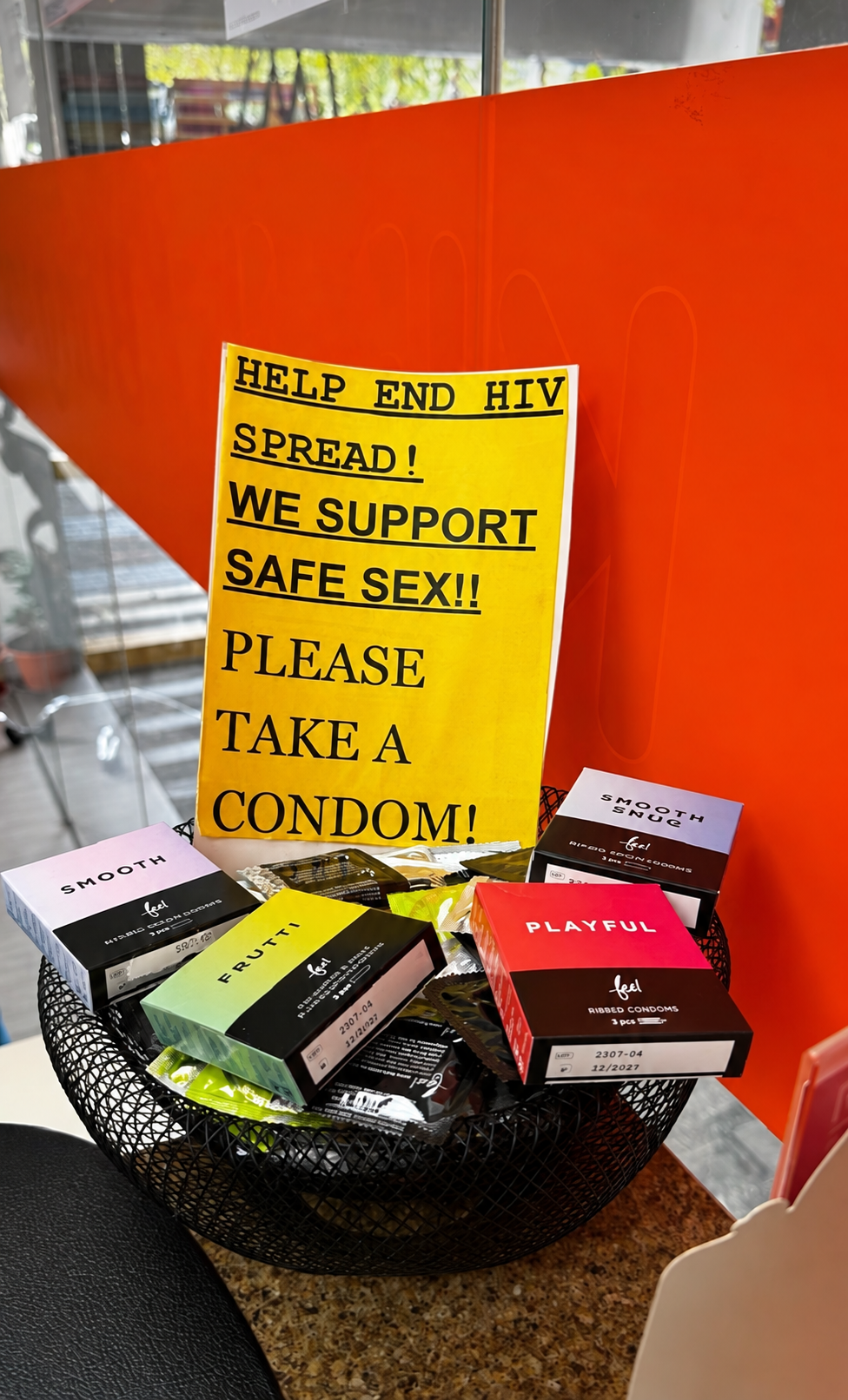 Safe-sex supplies available at the clinic